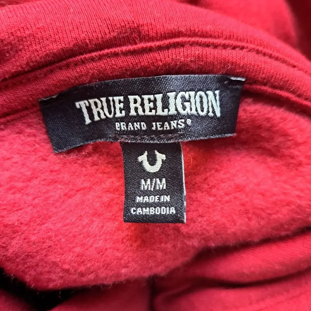 True Religion Men's Red Fleece Pullover Hoodie Size‎ Medium